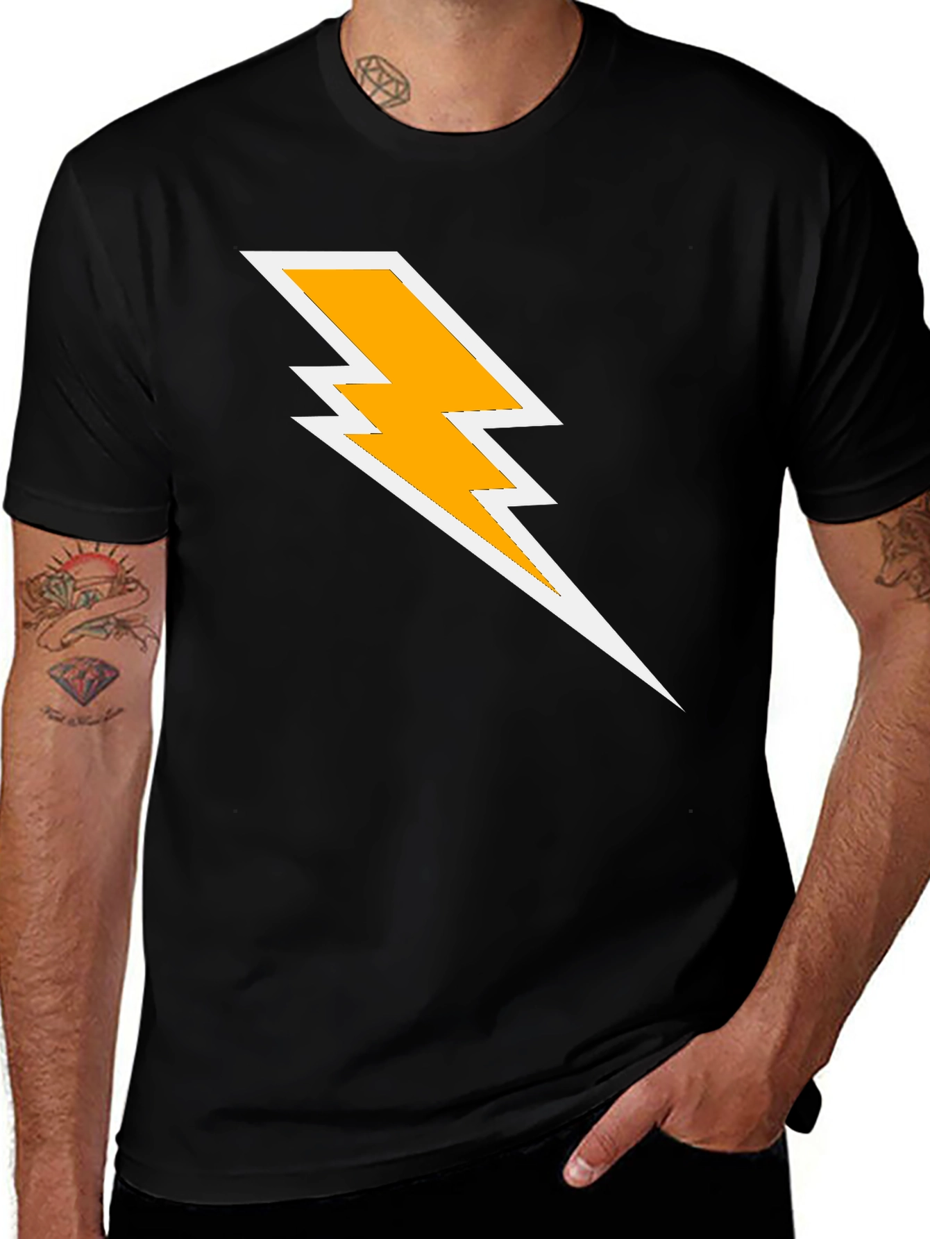 Lightning Bolt Graphic Tee - Black Cotton T-Shirt