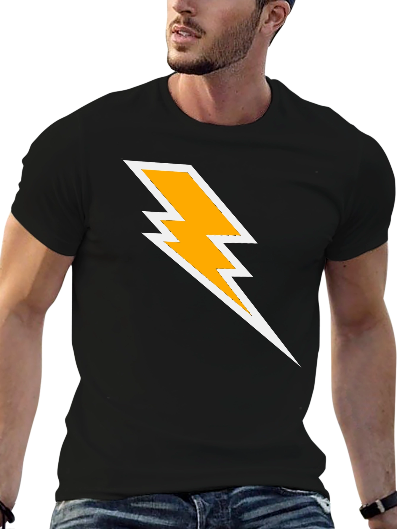 Lightning Bolt Graphic Tee - Black Cotton T-Shirt