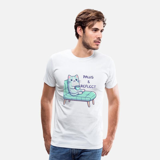 Adorable Cat Therapy T-Shirt - 'Paws and Reflect