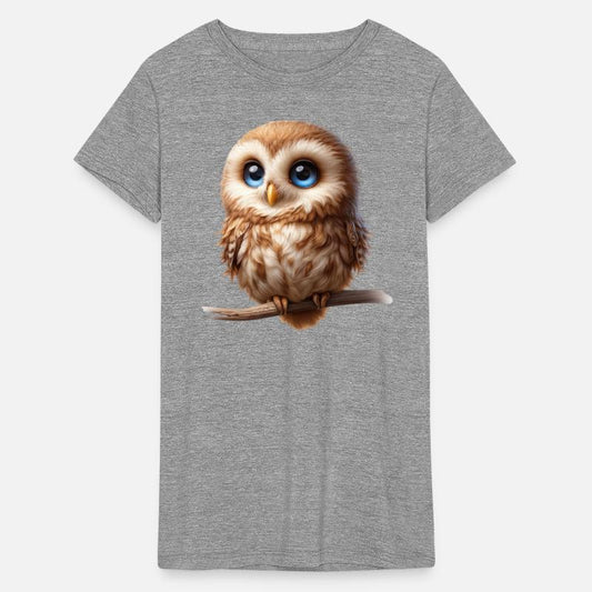 Adorable Fluffy Owl with Big Blue Eyes on a Branch
