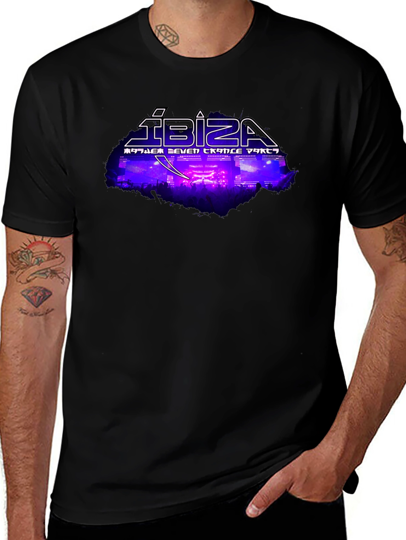 Ibiza Seven Trance Party Black Graphic Tee
