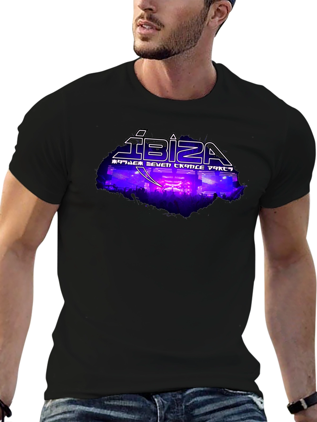 Ibiza Seven Trance Party Black Graphic Tee