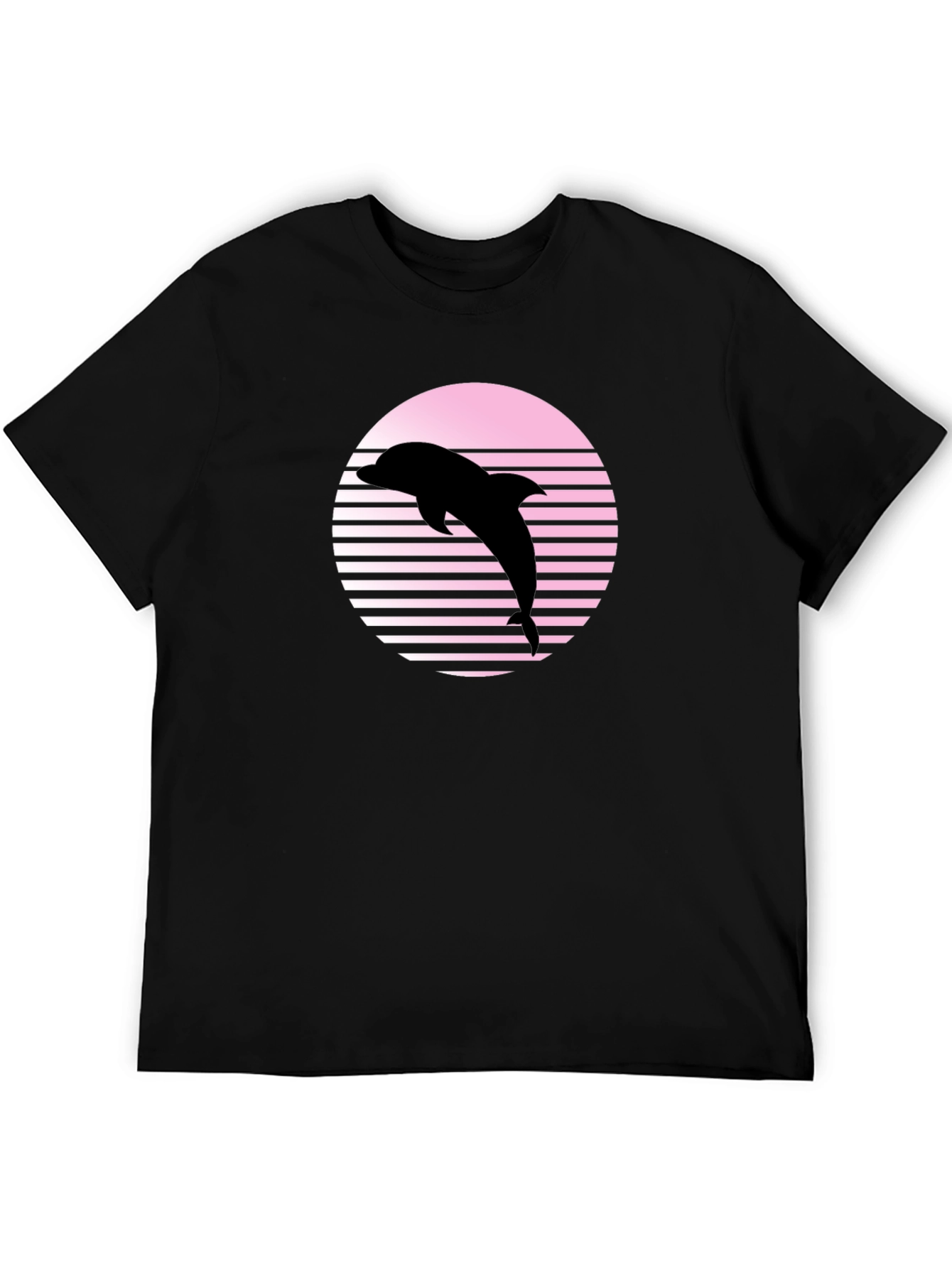 Retro Dolphin Graphic Tee - Black Cotton Blend