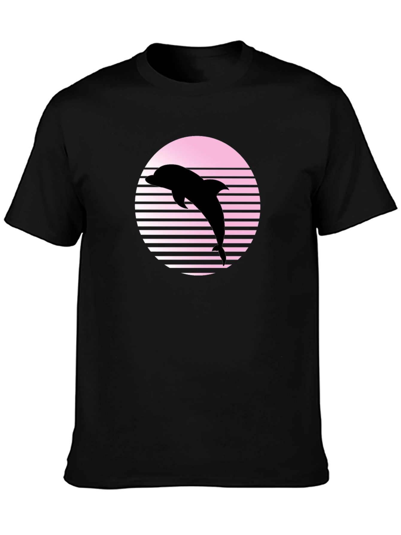 Retro Dolphin Graphic Tee - Black Cotton Blend