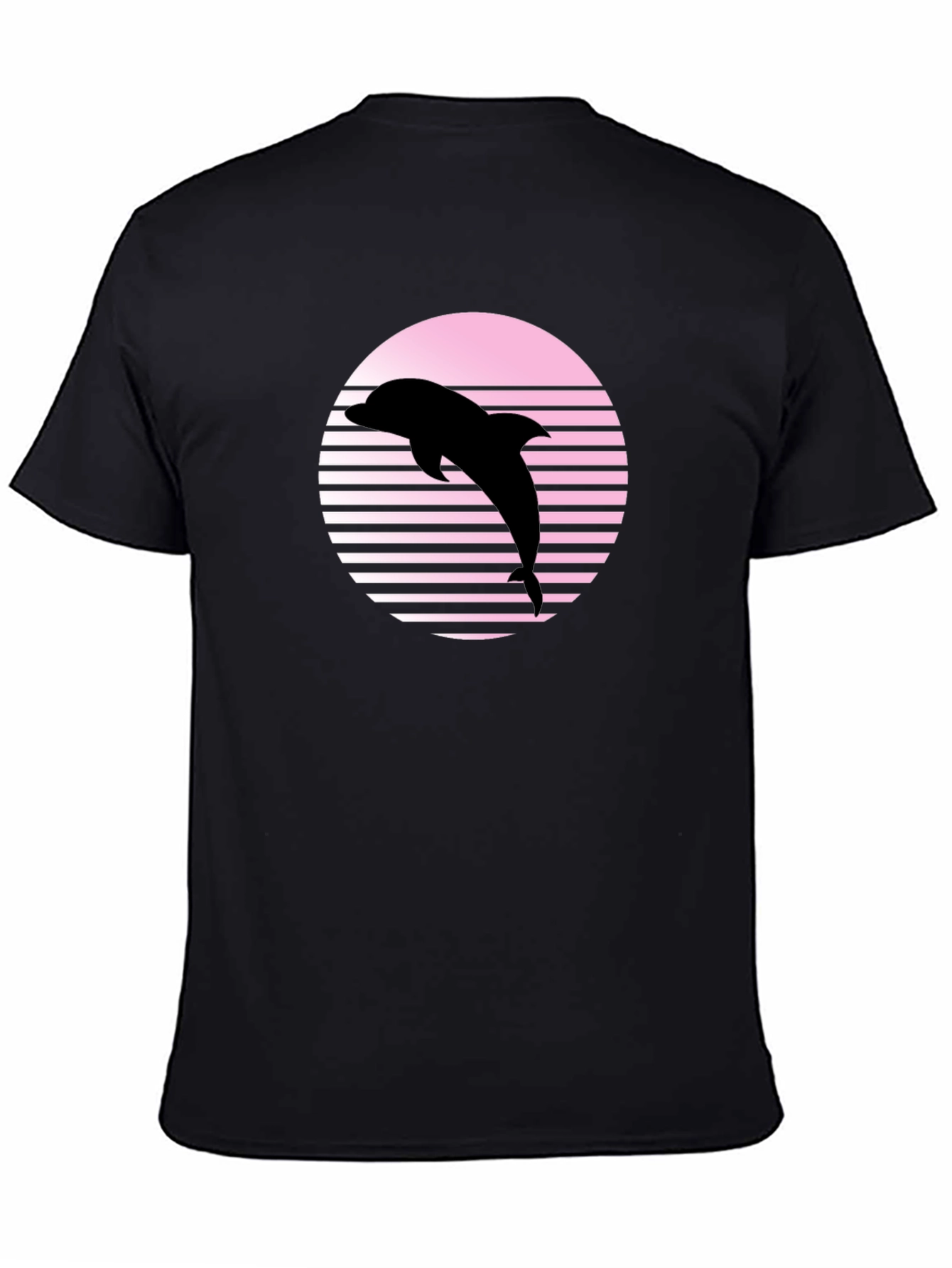Retro Dolphin Graphic Tee - Black Cotton Blend