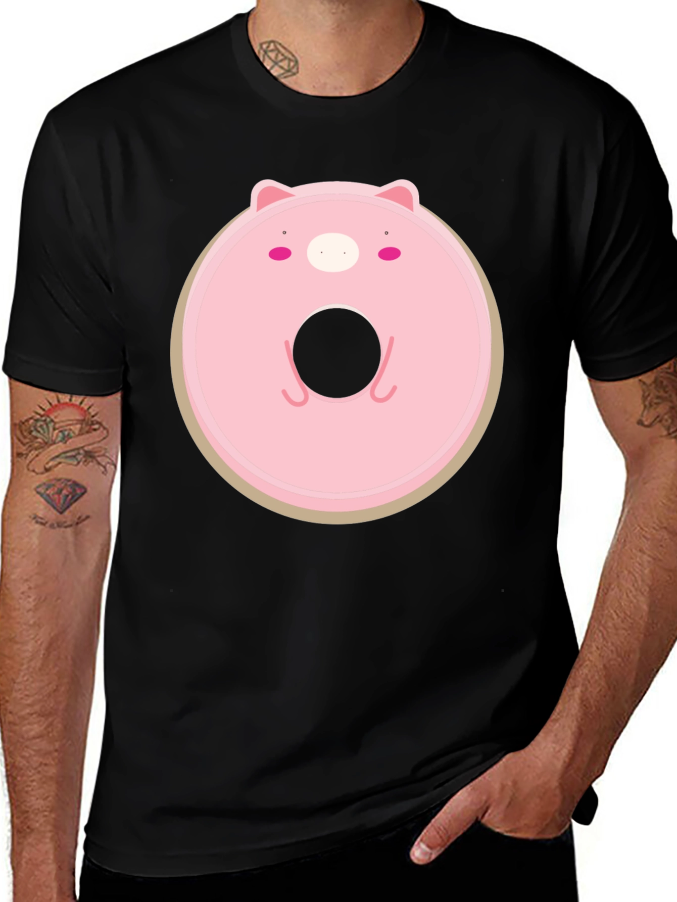 Cute Pig Donut Graphic T-Shirt - Casual Comfort