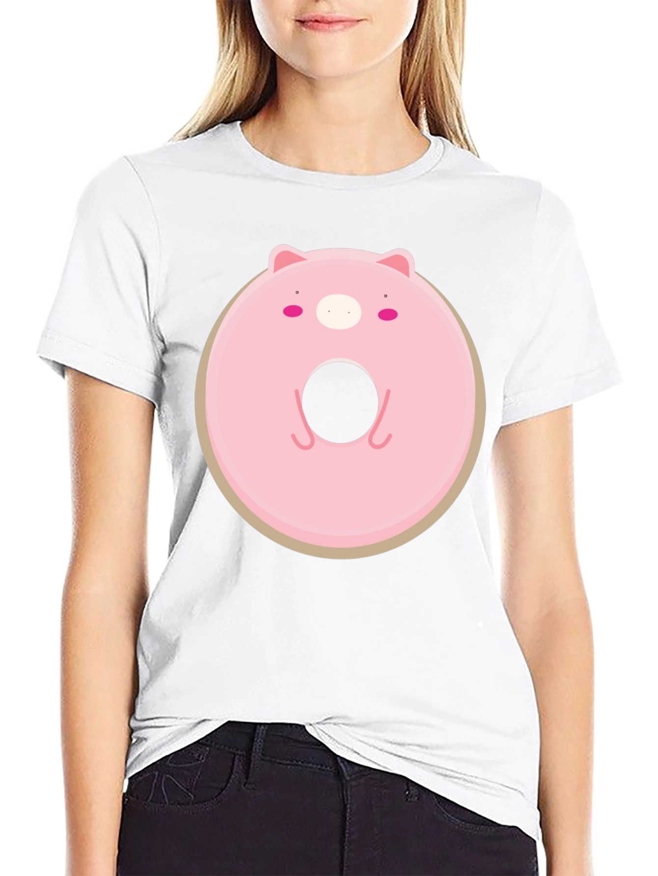 Cute Pig Donut Graphic T-Shirt - Casual Comfort