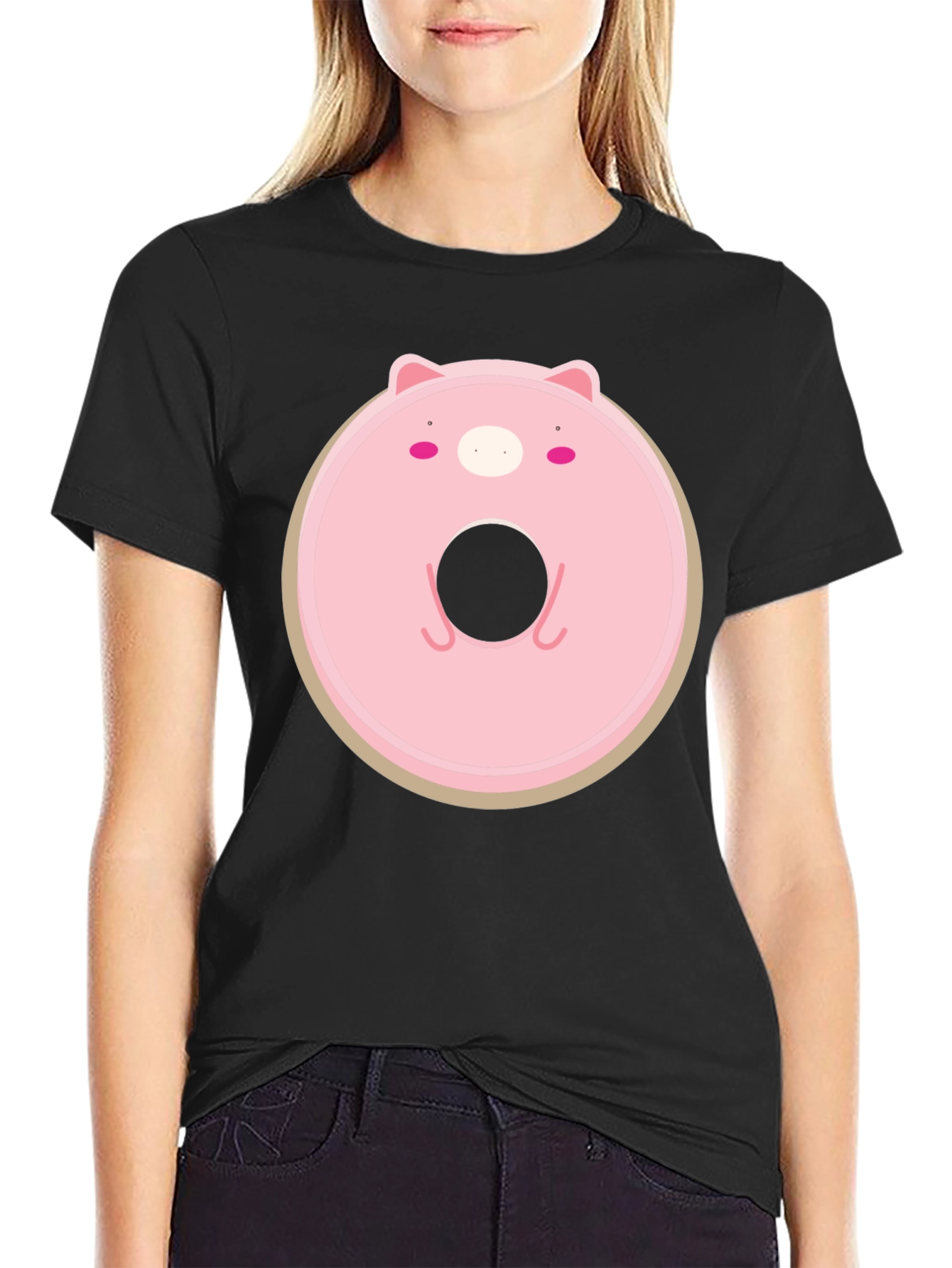 Cute Pig Donut Graphic T-Shirt - Casual Comfort