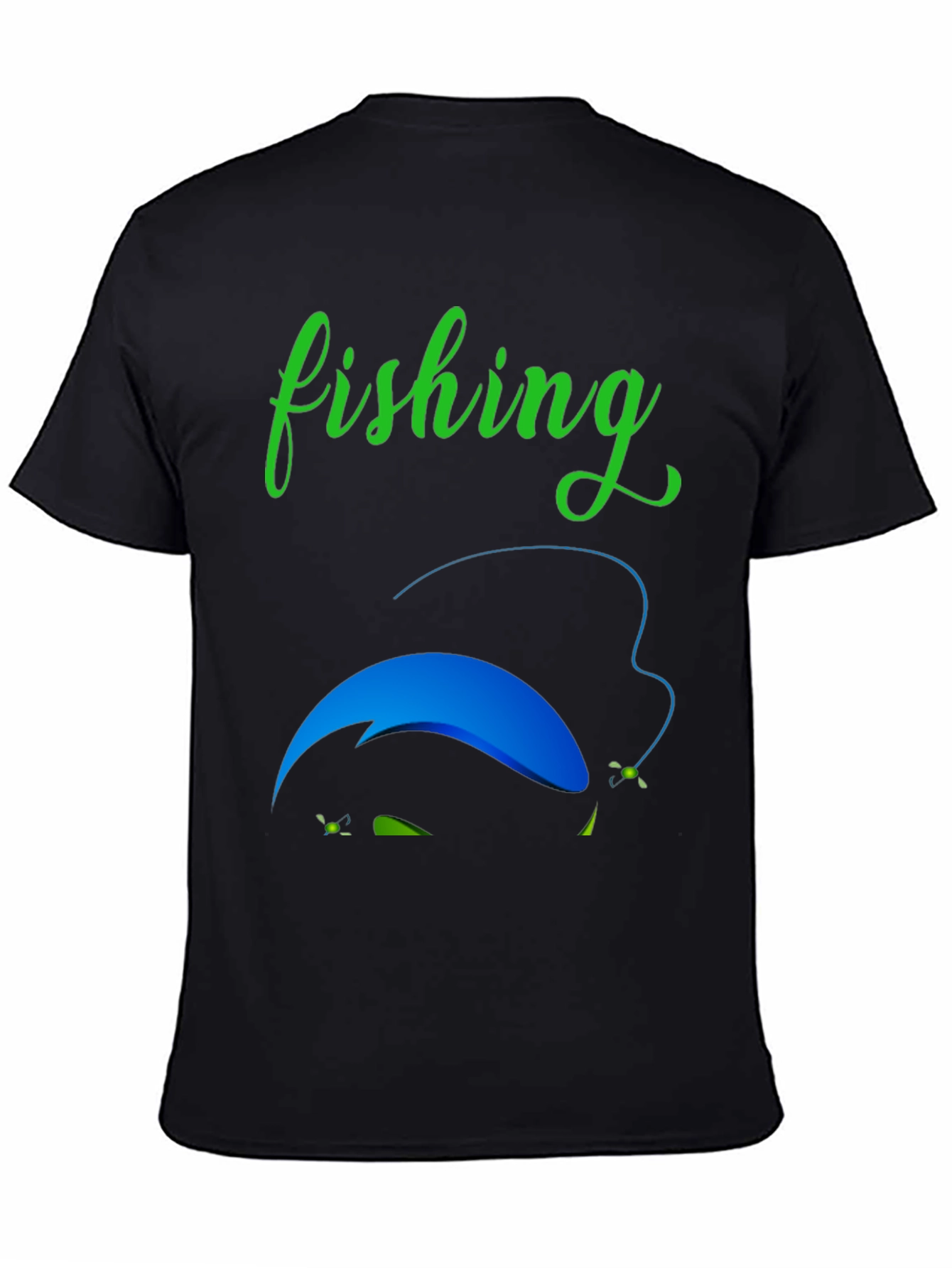 Fishing Graphic Tee - Mens Black Cotton Blend T-Shirt