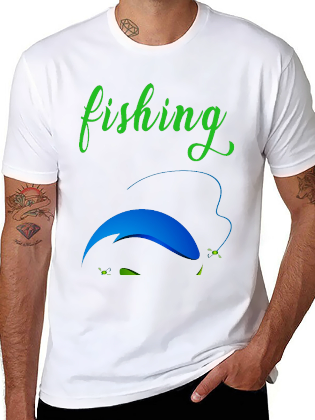 Fishing Graphic Tee - Mens Black Cotton Blend T-Shirt