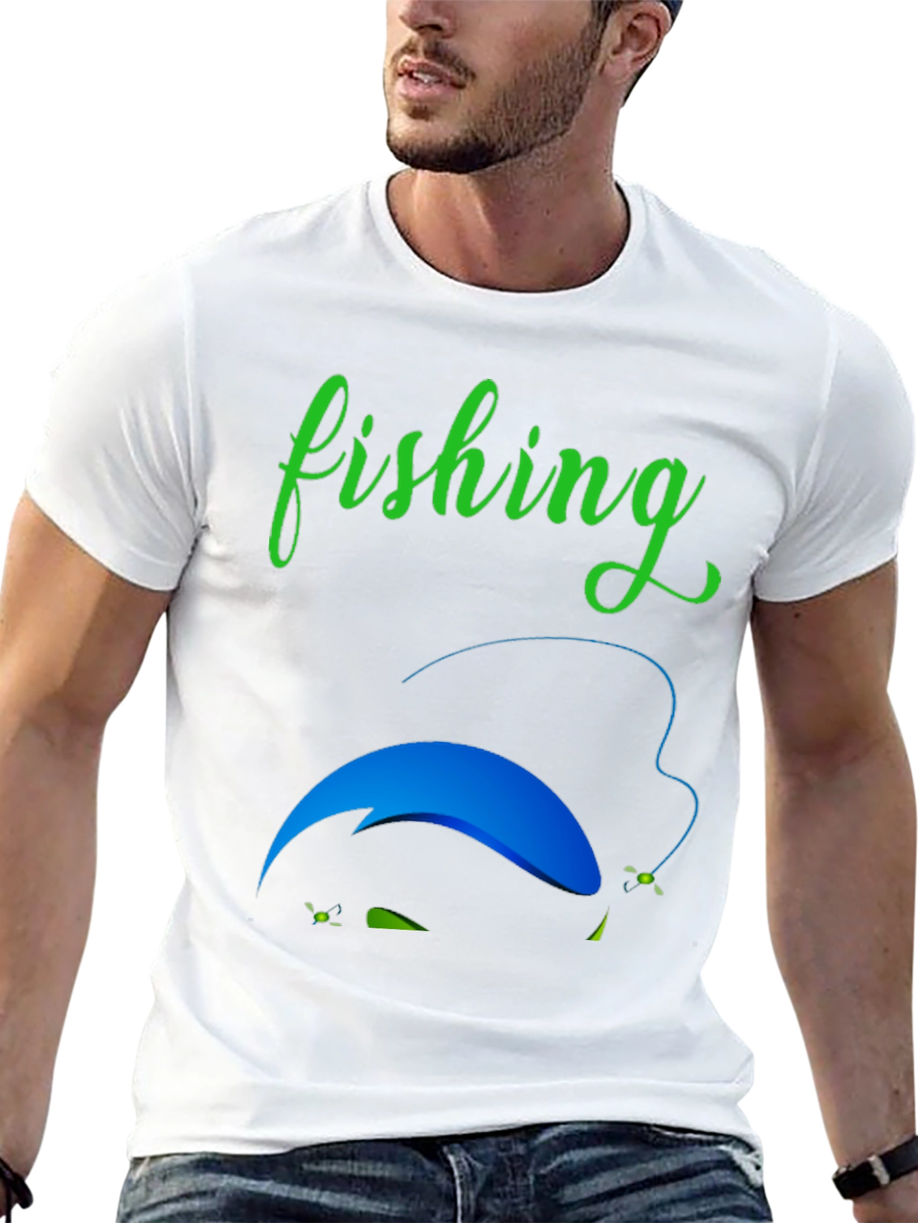 Fishing Graphic Tee - Mens Black Cotton Blend T-Shirt