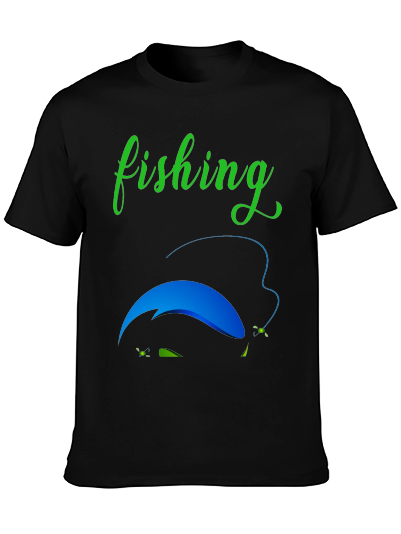Fishing Graphic Tee - Mens Black Cotton Blend T-Shirt