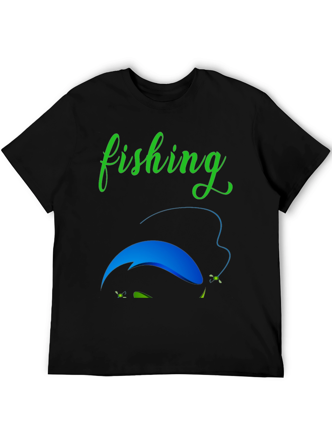 Fishing Graphic Tee - Mens Black Cotton Blend T-Shirt