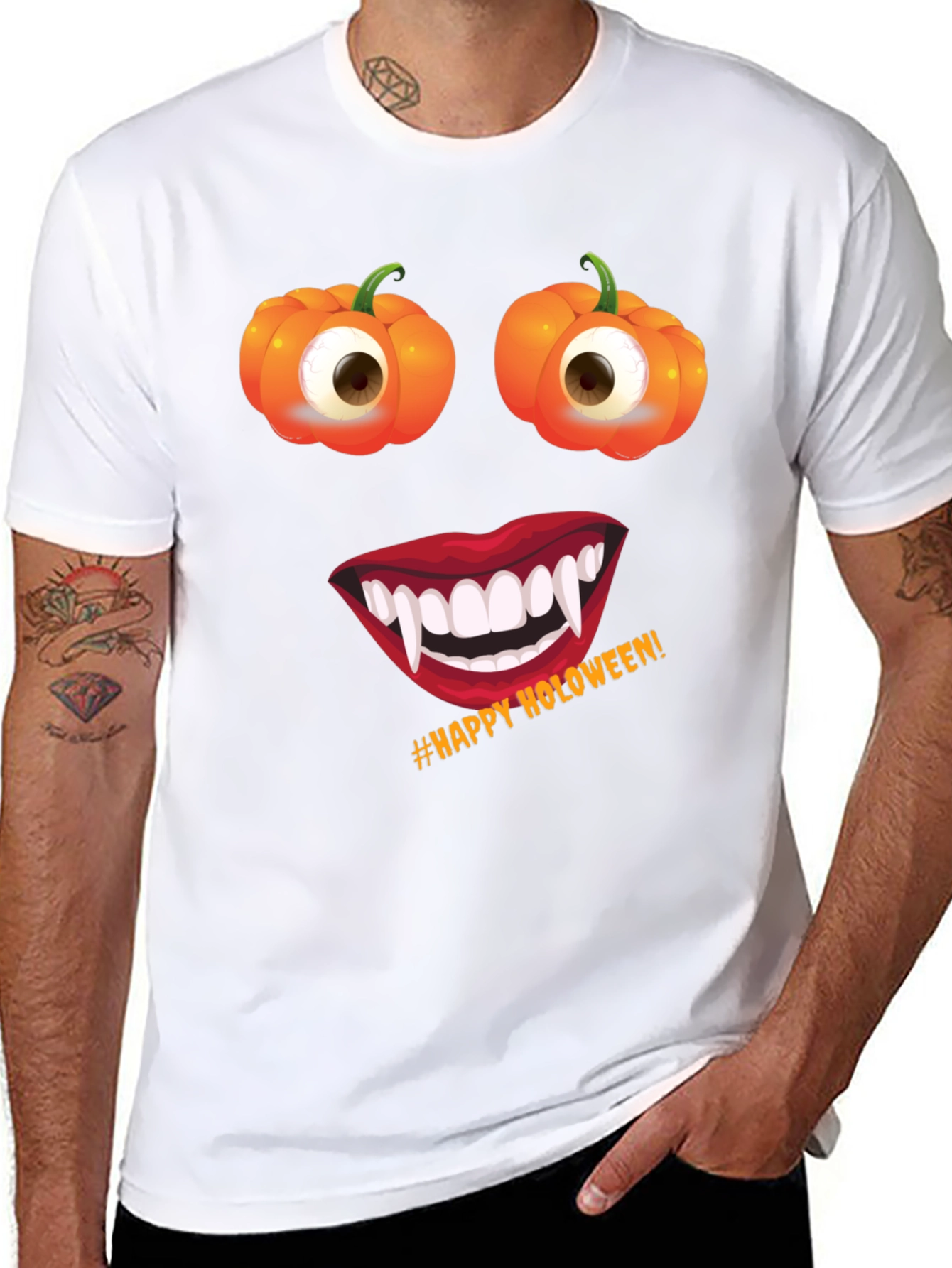 Halloween Face T-Shirt: Pumpkin Eyes Vampire Smile Tee