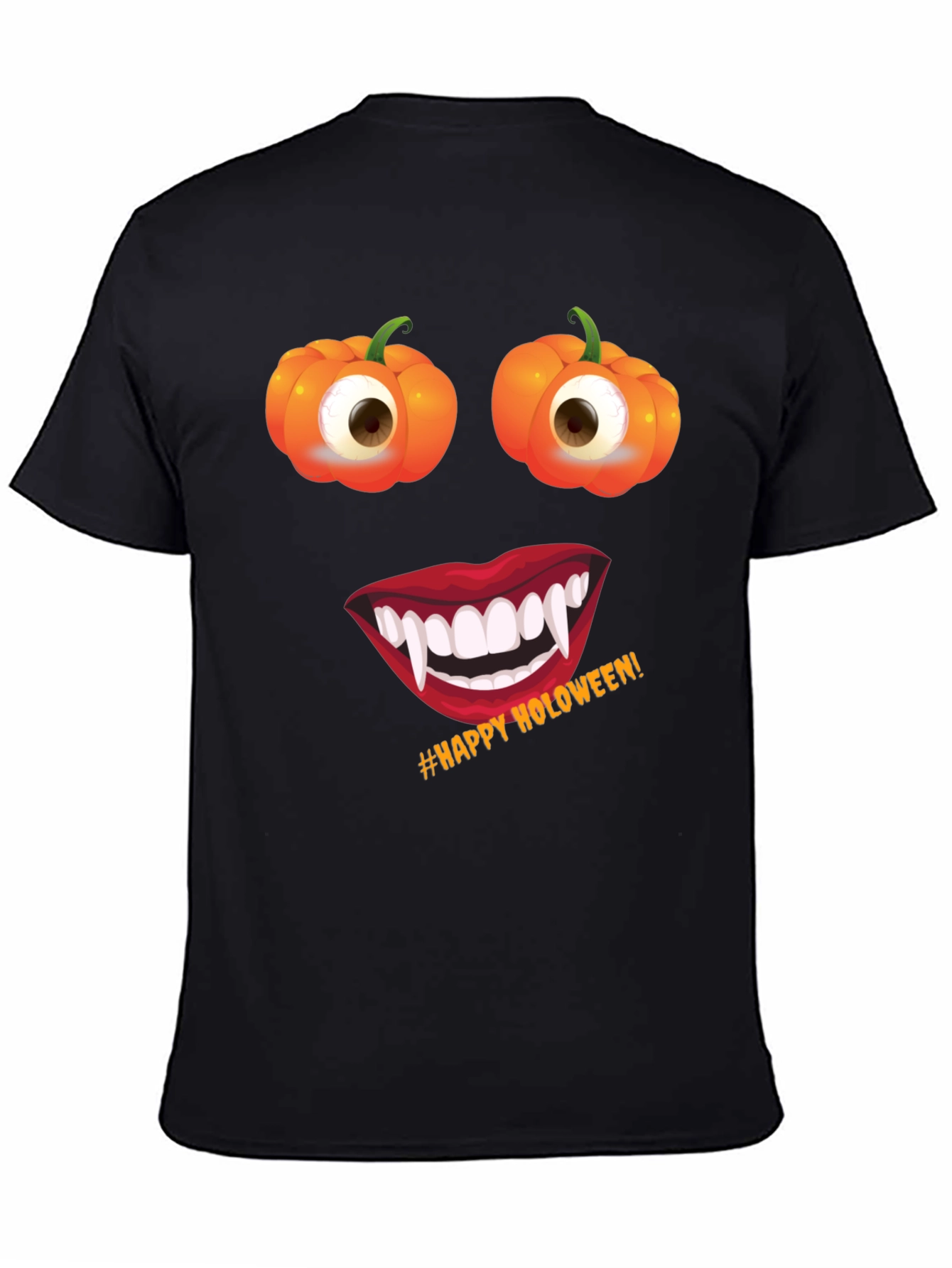 Halloween Face T-Shirt: Pumpkin Eyes Vampire Smile Tee
