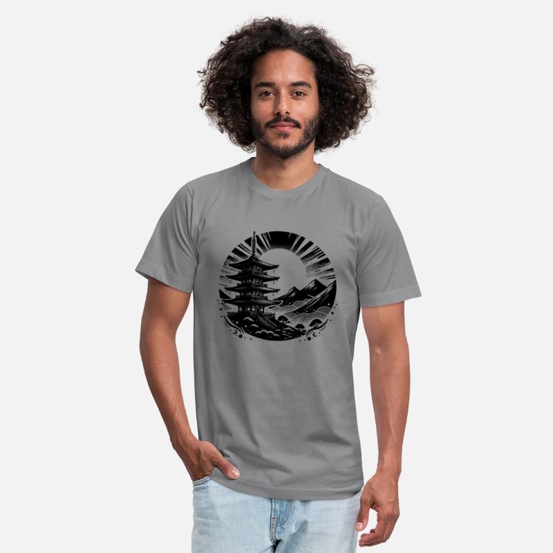 Asian Pagoda Yoga Art Motif With Temple