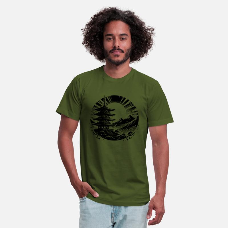 Asian Pagoda Yoga Art Motif With Temple