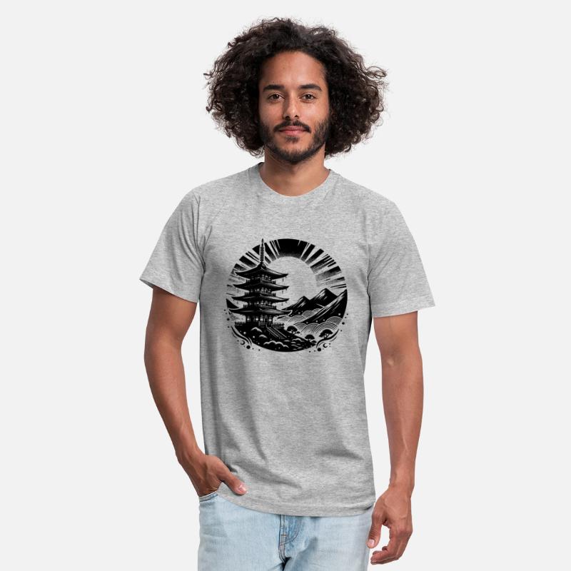 Asian Pagoda Yoga Art Motif With Temple