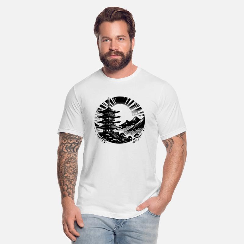 Asian Pagoda Yoga Art Motif With Temple