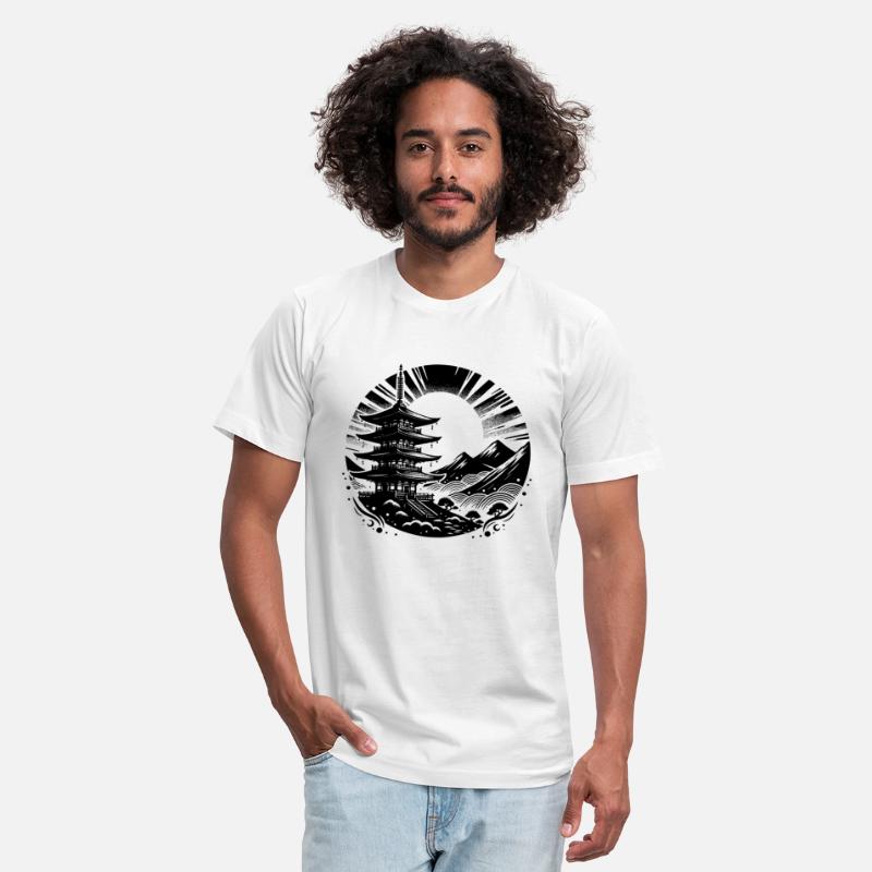 Asian Pagoda Yoga Art Motif With Temple