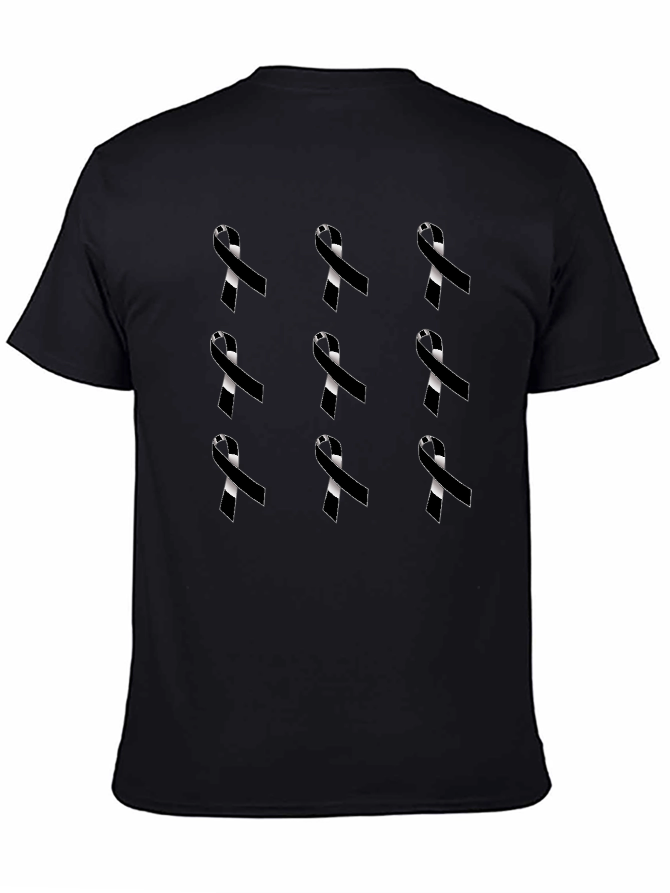 Ribbon Pattern Black Crewneck T-Shirt