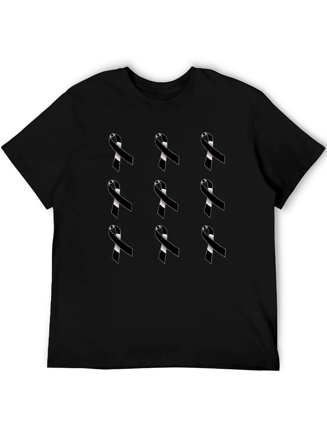 Ribbon Pattern Black Crewneck T-Shirt