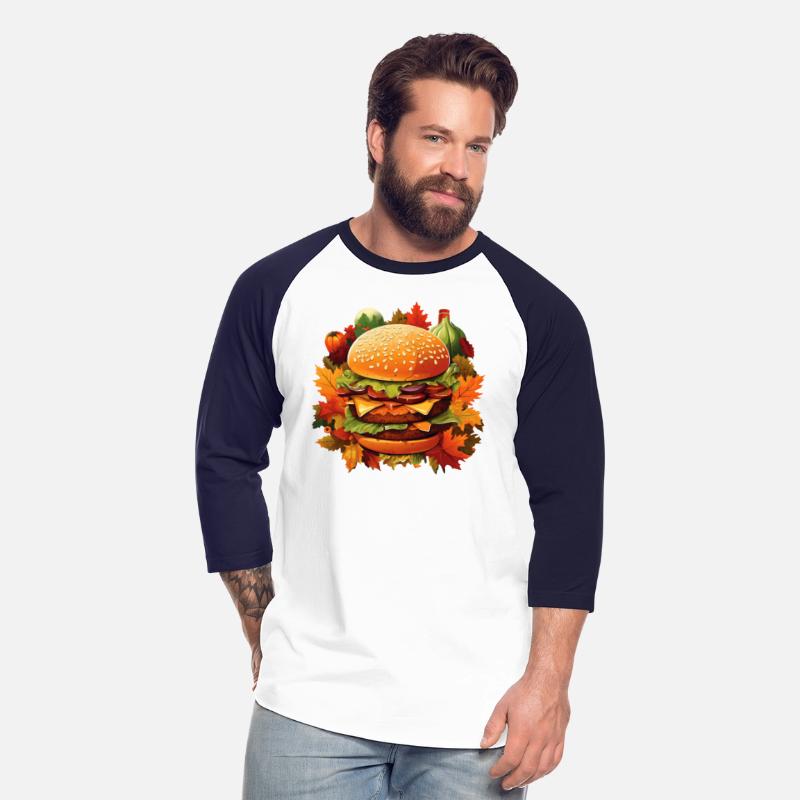 Autumnal Indulgence: Burger Amidst Colorful Leaves