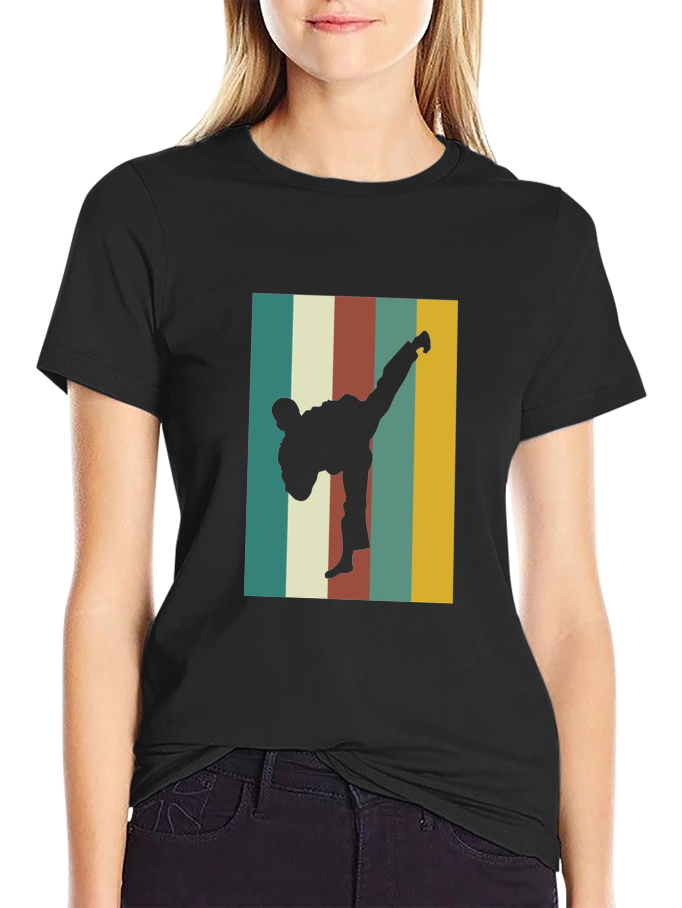 Retro Karate Kick T-Shirt - Black