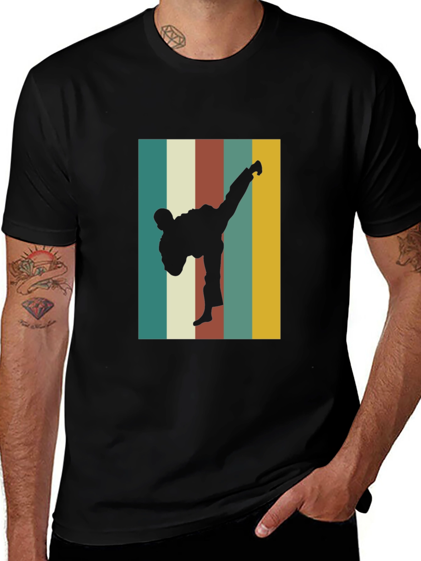Retro Karate Kick T-Shirt - Black