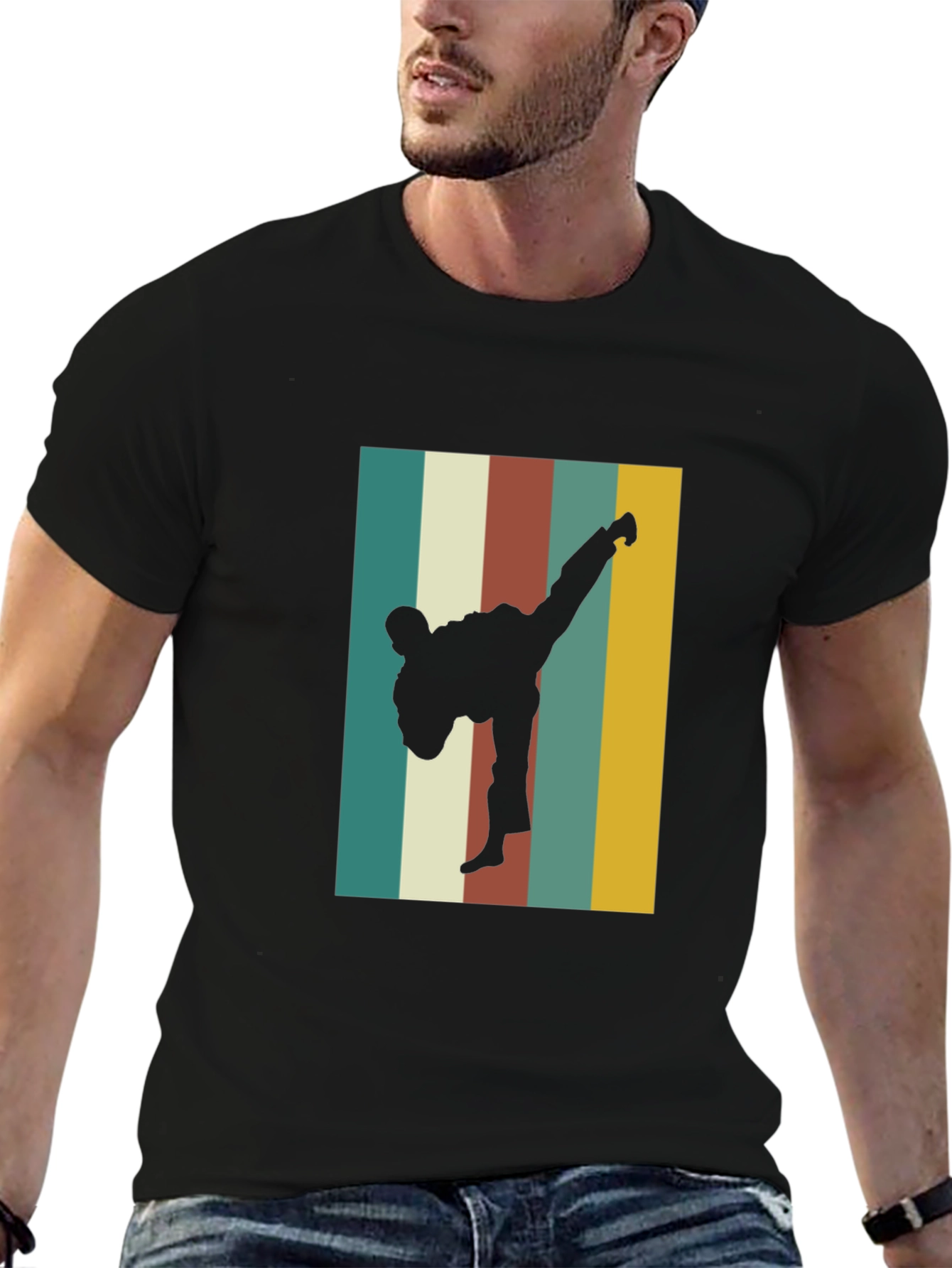 Retro Karate Kick T-Shirt - Black