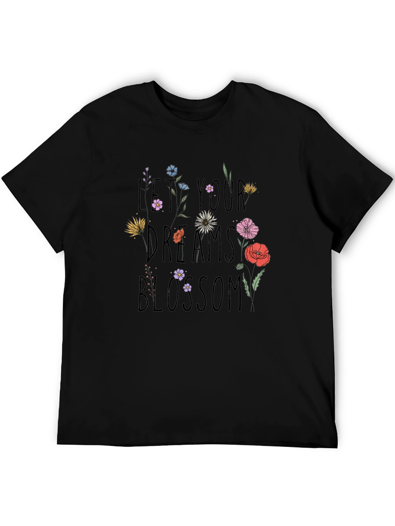 Floral Dreams Blossom Black T-Shirt