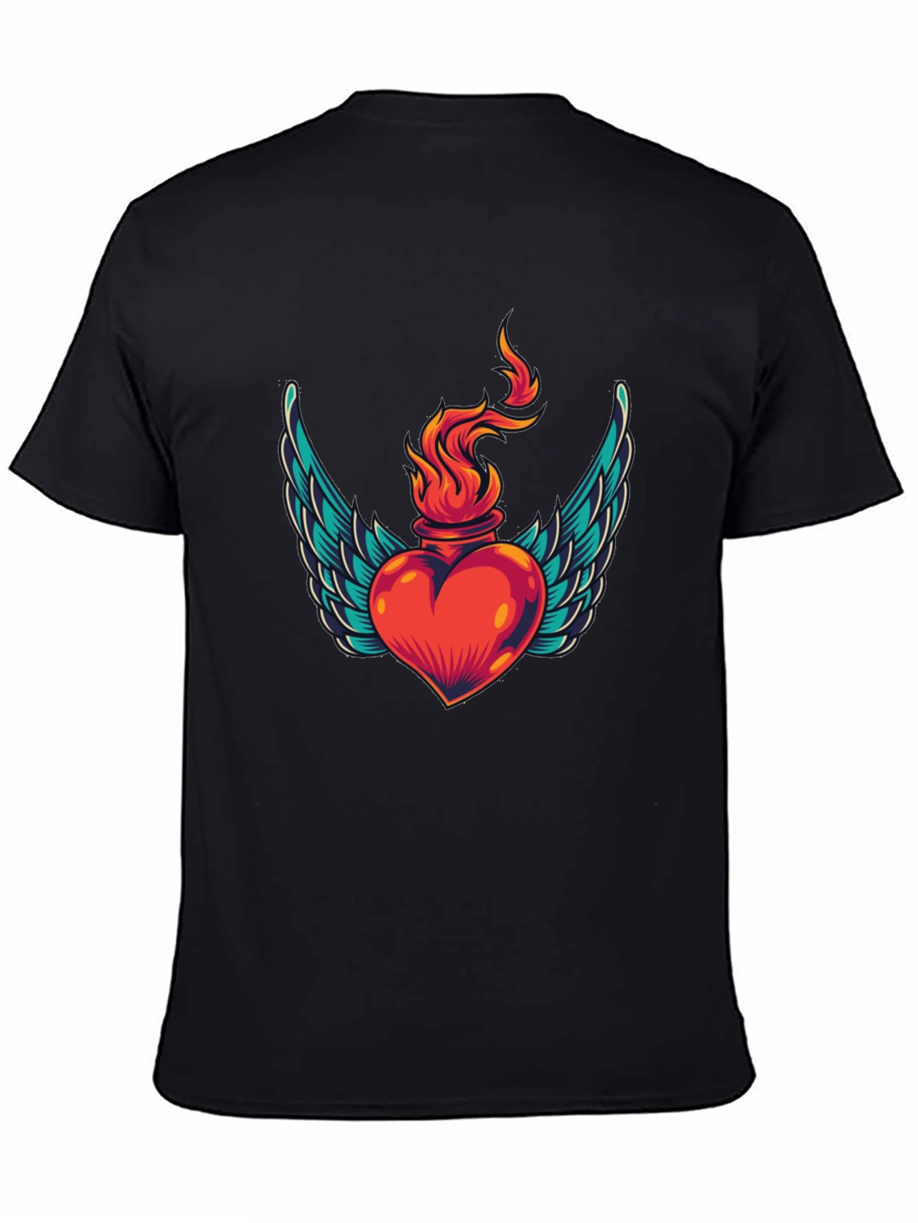 Winged Heart Flame Graphic Tee - Stylish Black T-Shirt