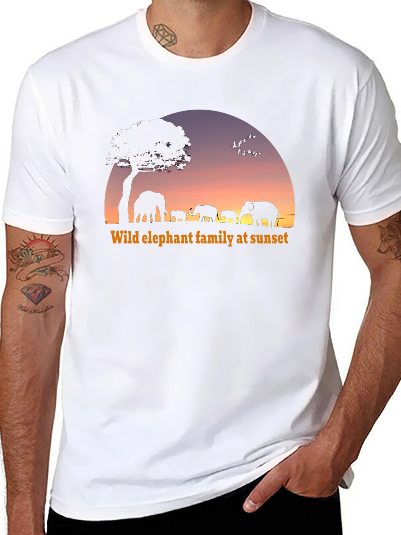 Elephant Family Sunset Graphic T-Shirt