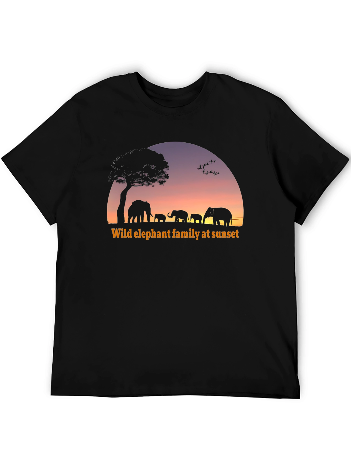 Elephant Family Sunset Graphic T-Shirt