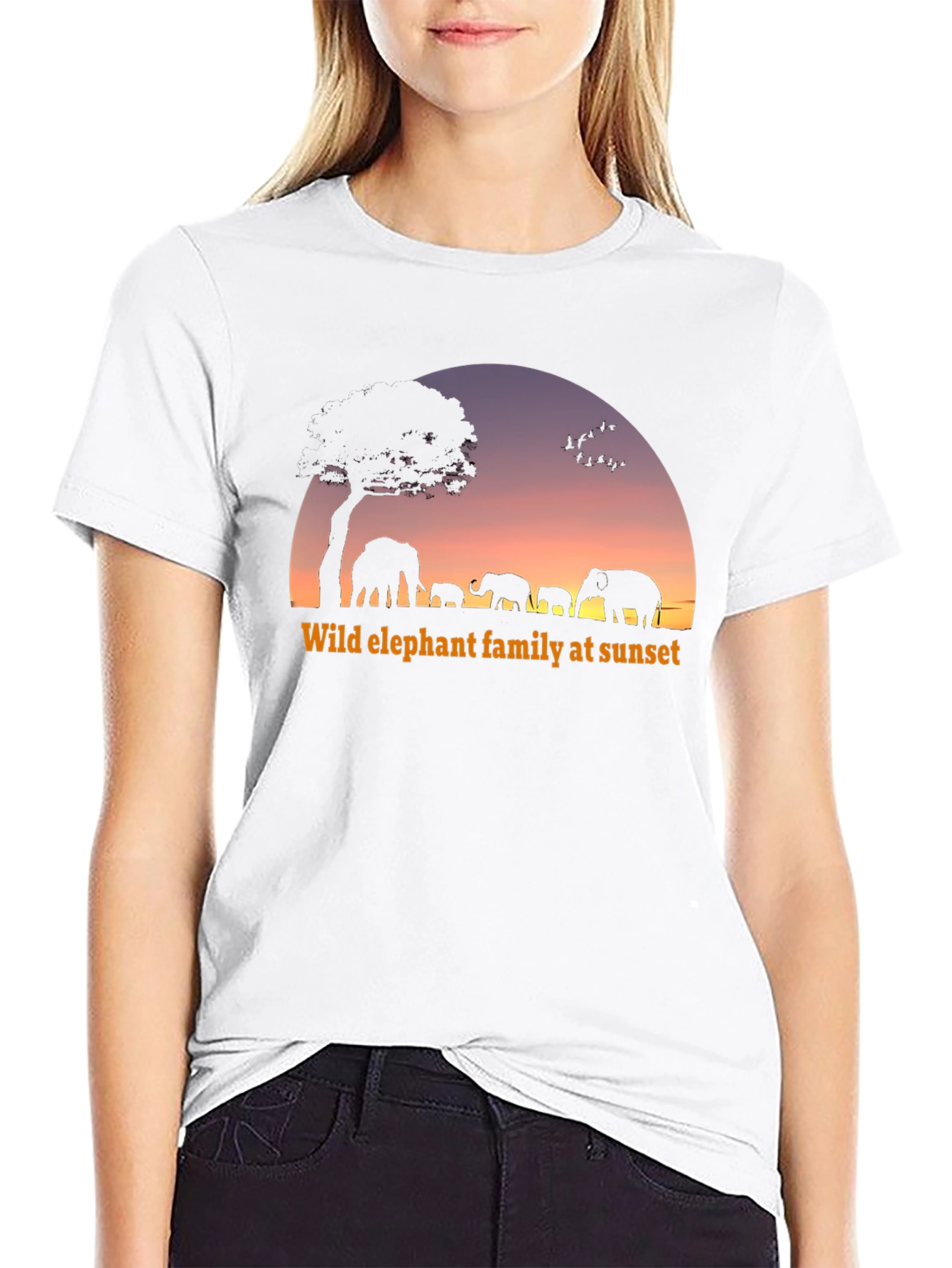 Elephant Family Sunset Graphic T-Shirt