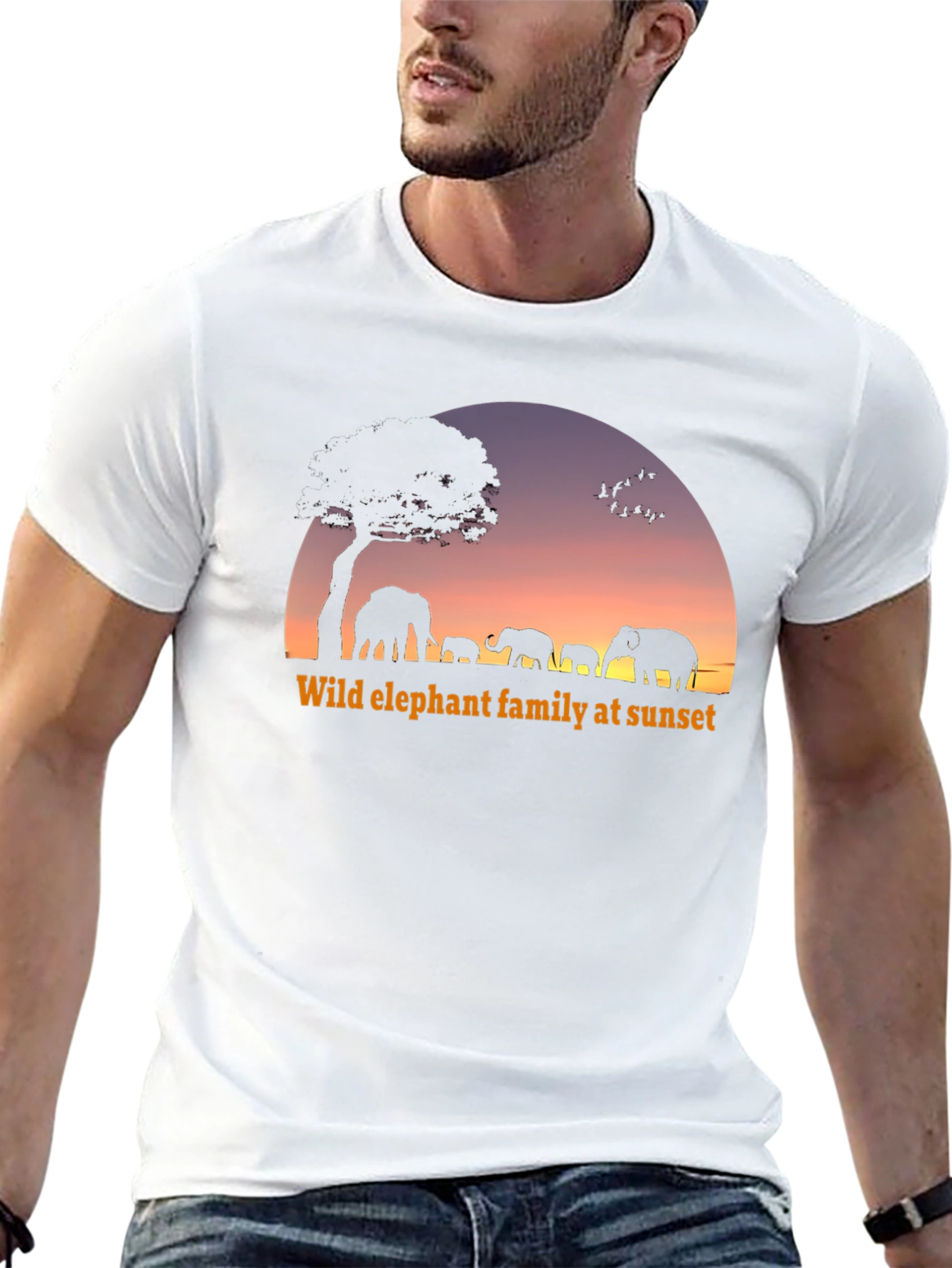 Elephant Family Sunset Graphic T-Shirt