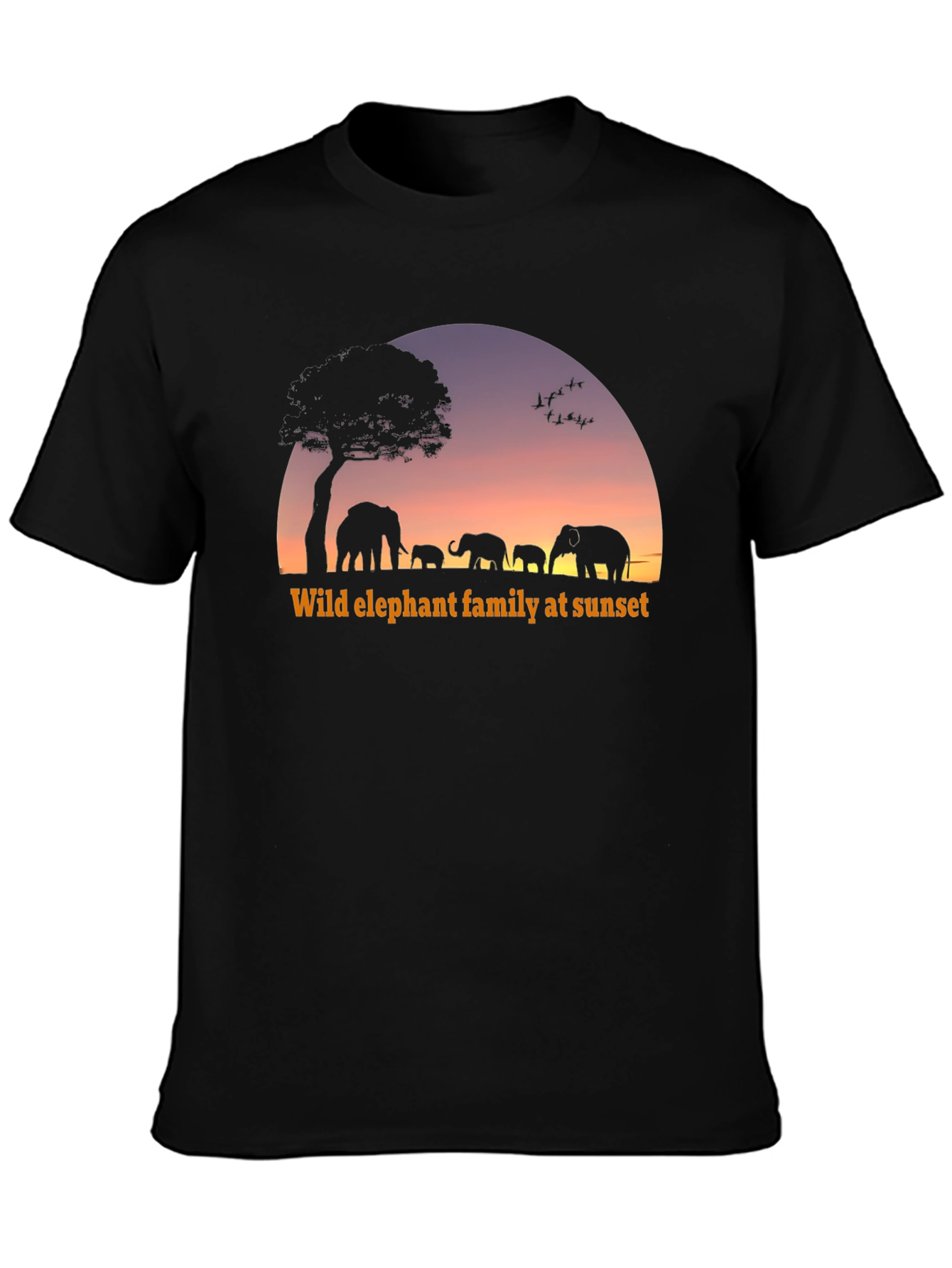 Elephant Family Sunset Graphic T-Shirt