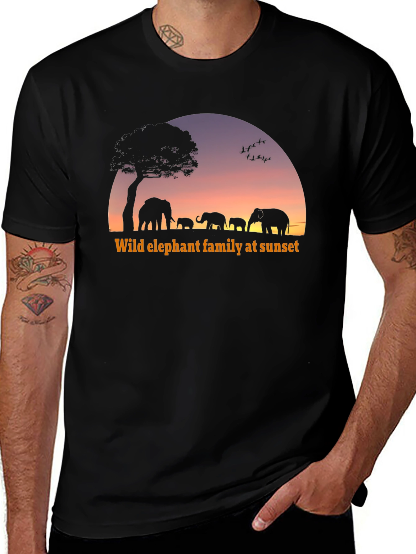 Elephant Family Sunset Graphic T-Shirt