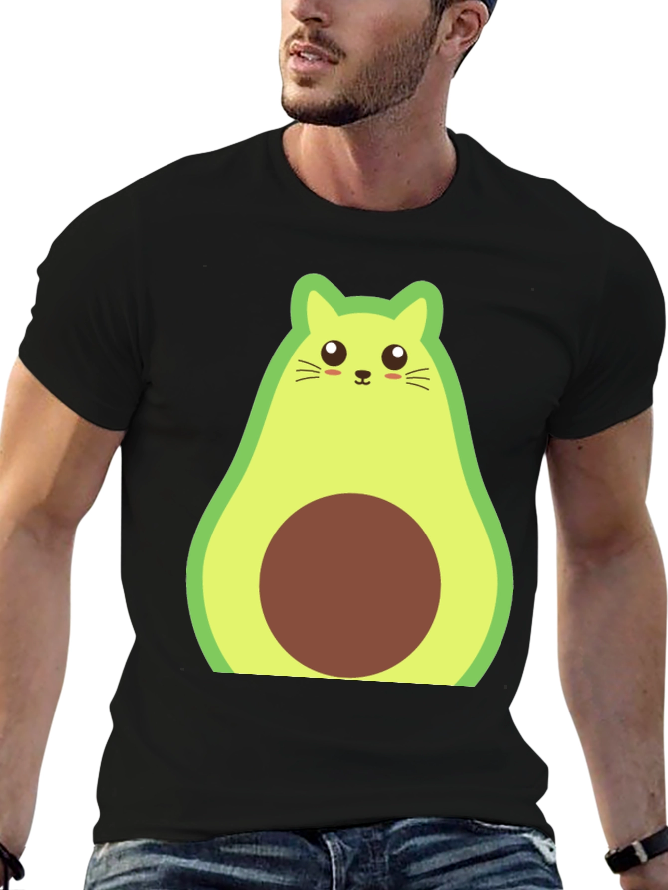 Avocado Cat Graphic Tee - Mens Black T-Shirt