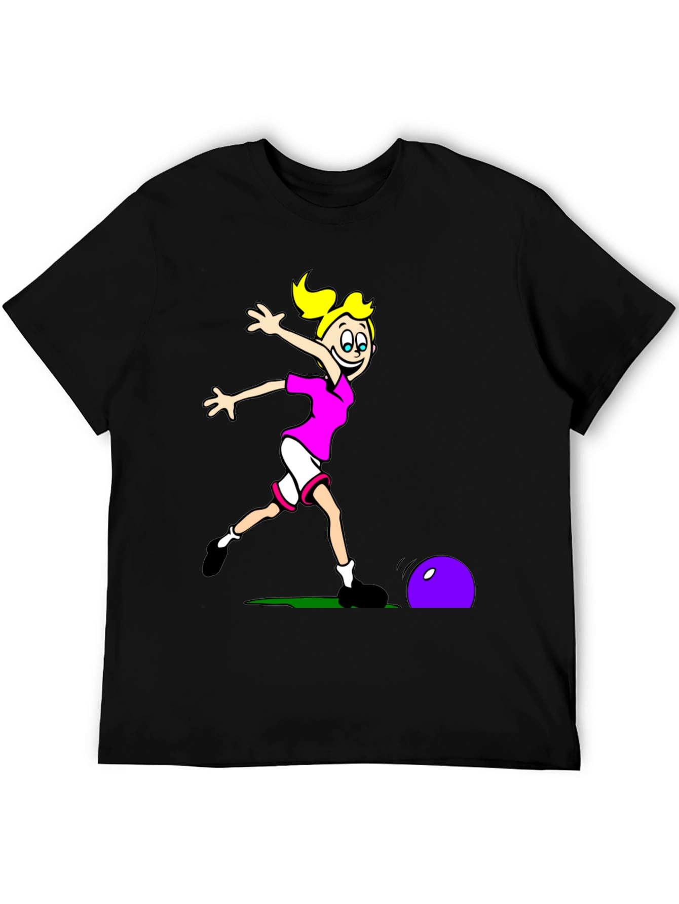 Cartoon Soccer Girl T-Shirt - Black Cotton Tee