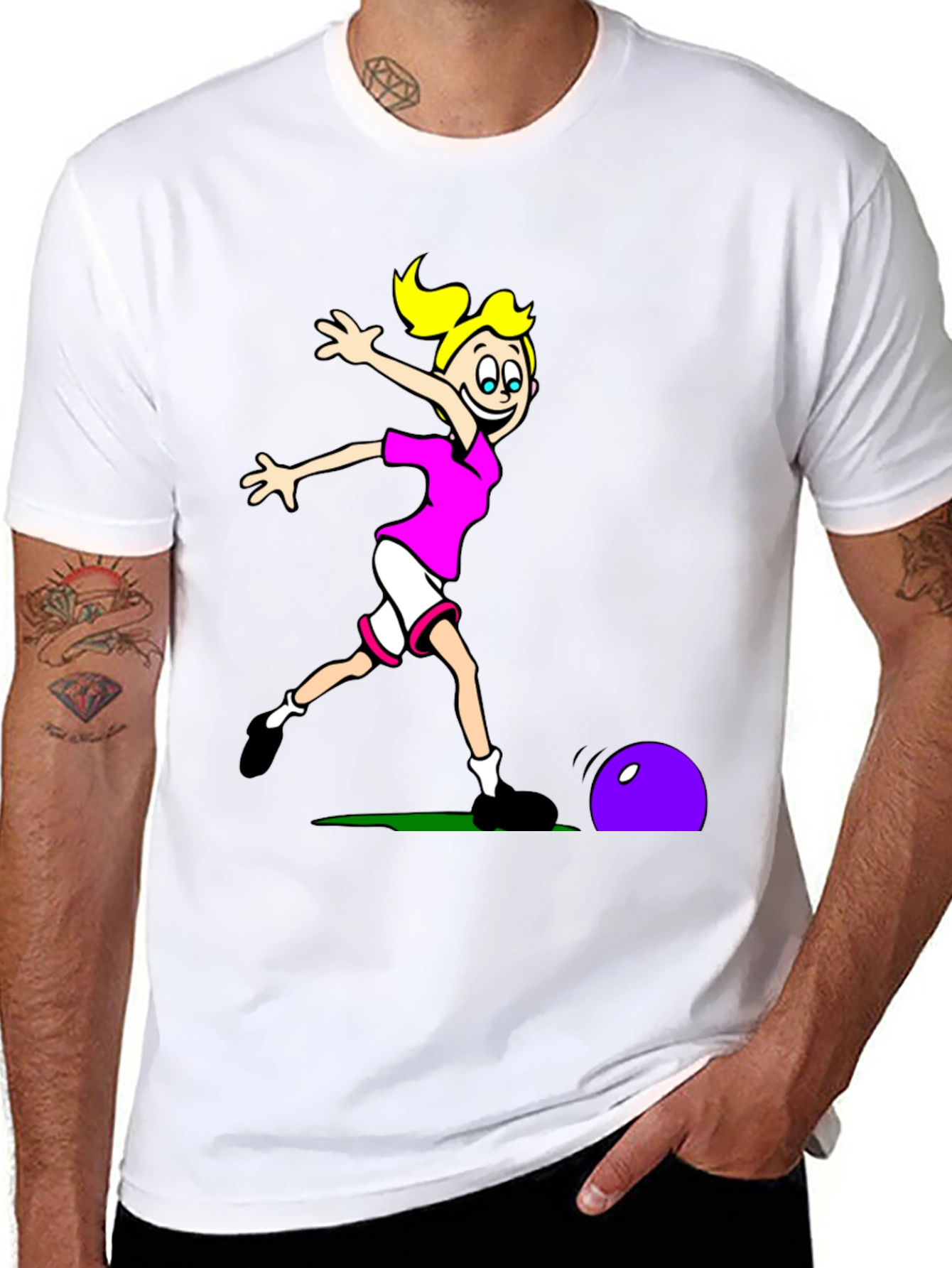 Cartoon Soccer Girl T-Shirt - Black Cotton Tee
