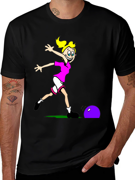Cartoon Soccer Girl T-Shirt - Black Cotton Tee