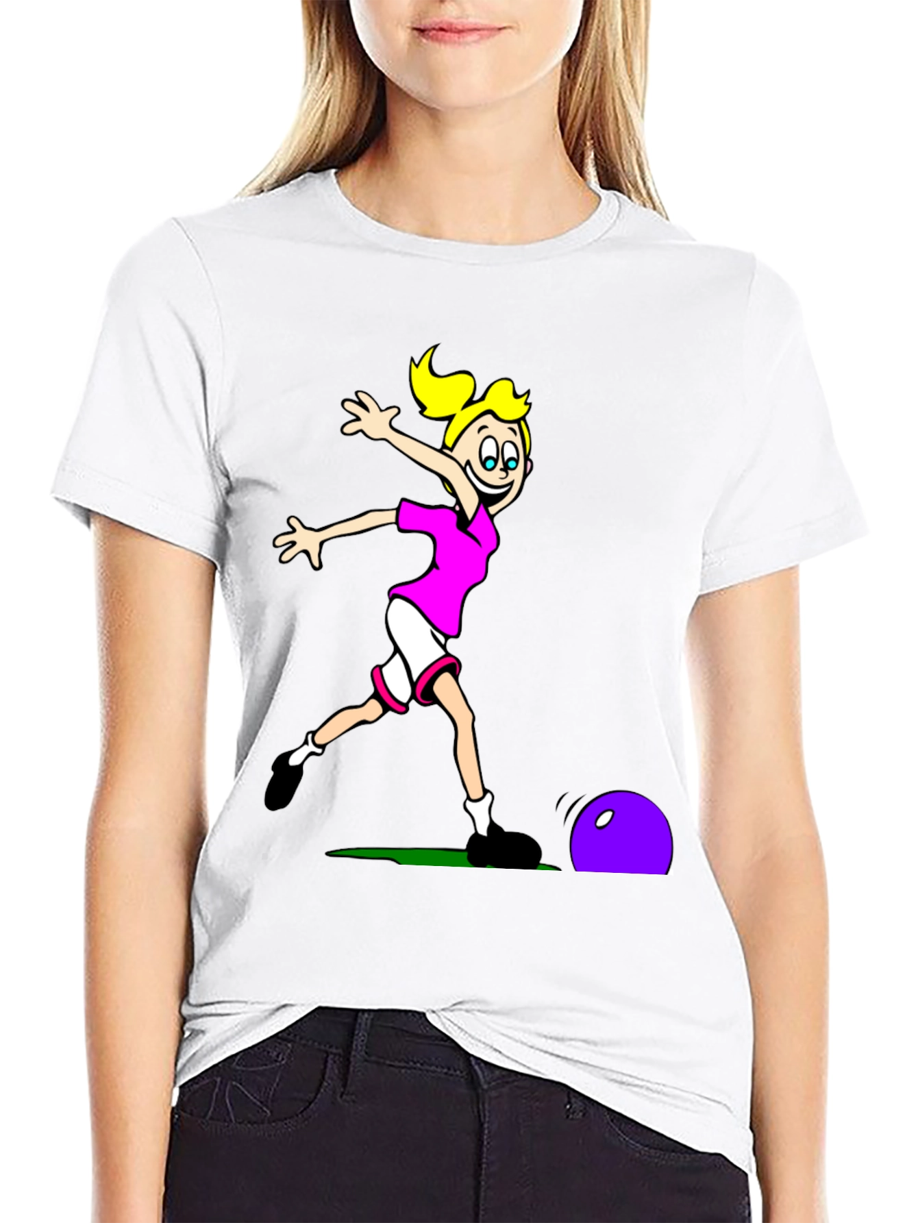 Cartoon Soccer Girl T-Shirt - Black Cotton Tee