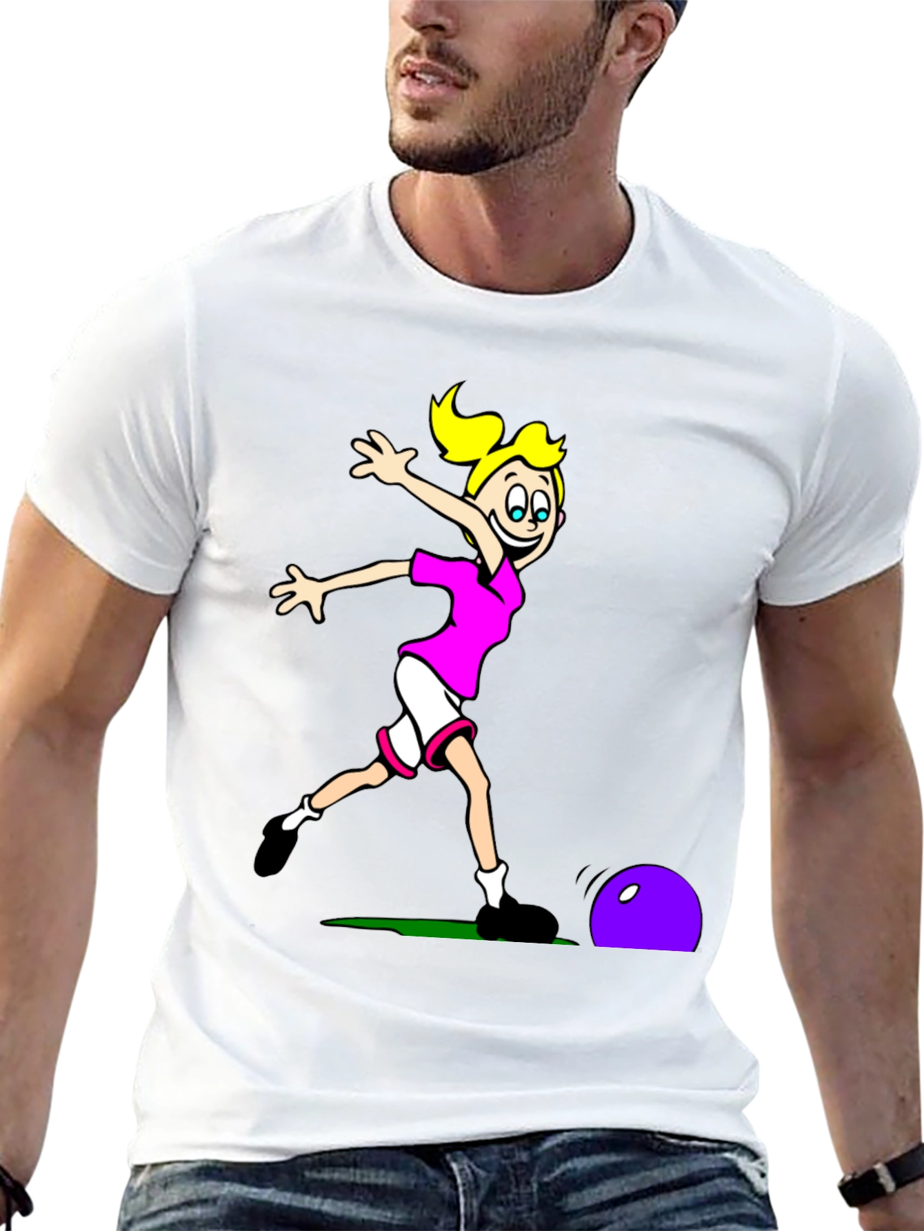 Cartoon Soccer Girl T-Shirt - Black Cotton Tee