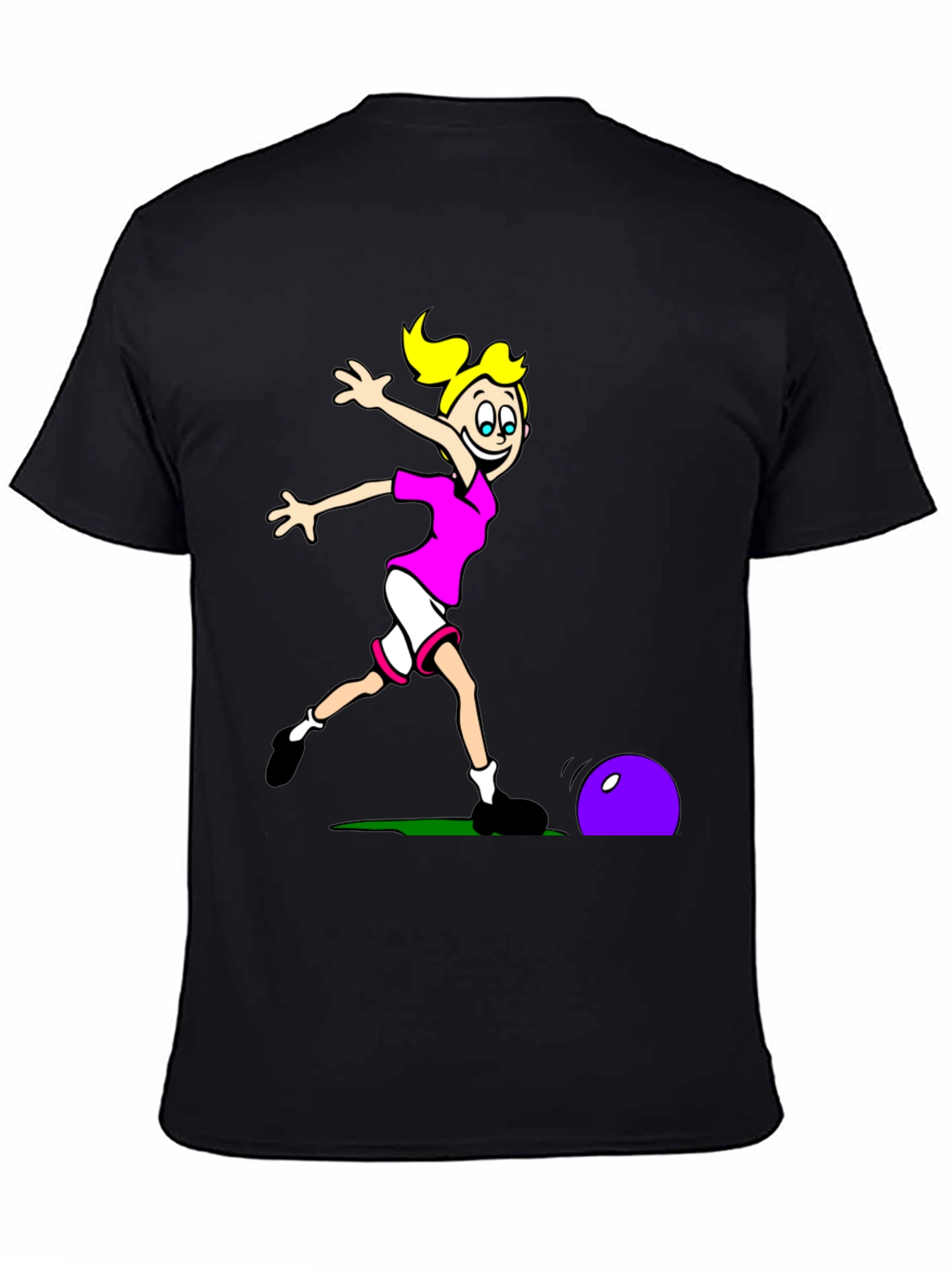 Cartoon Soccer Girl T-Shirt - Black Cotton Tee