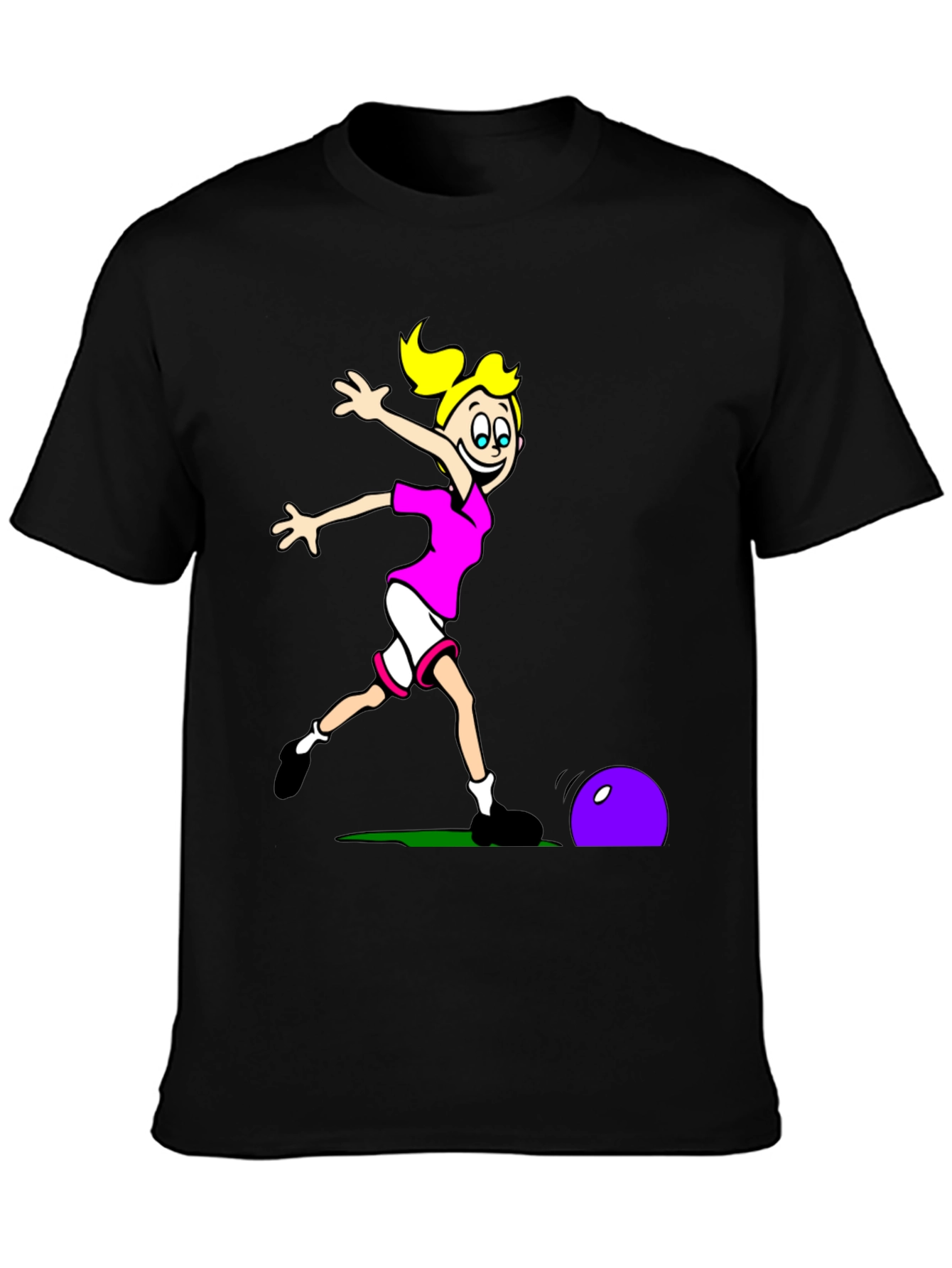Cartoon Soccer Girl T-Shirt - Black Cotton Tee