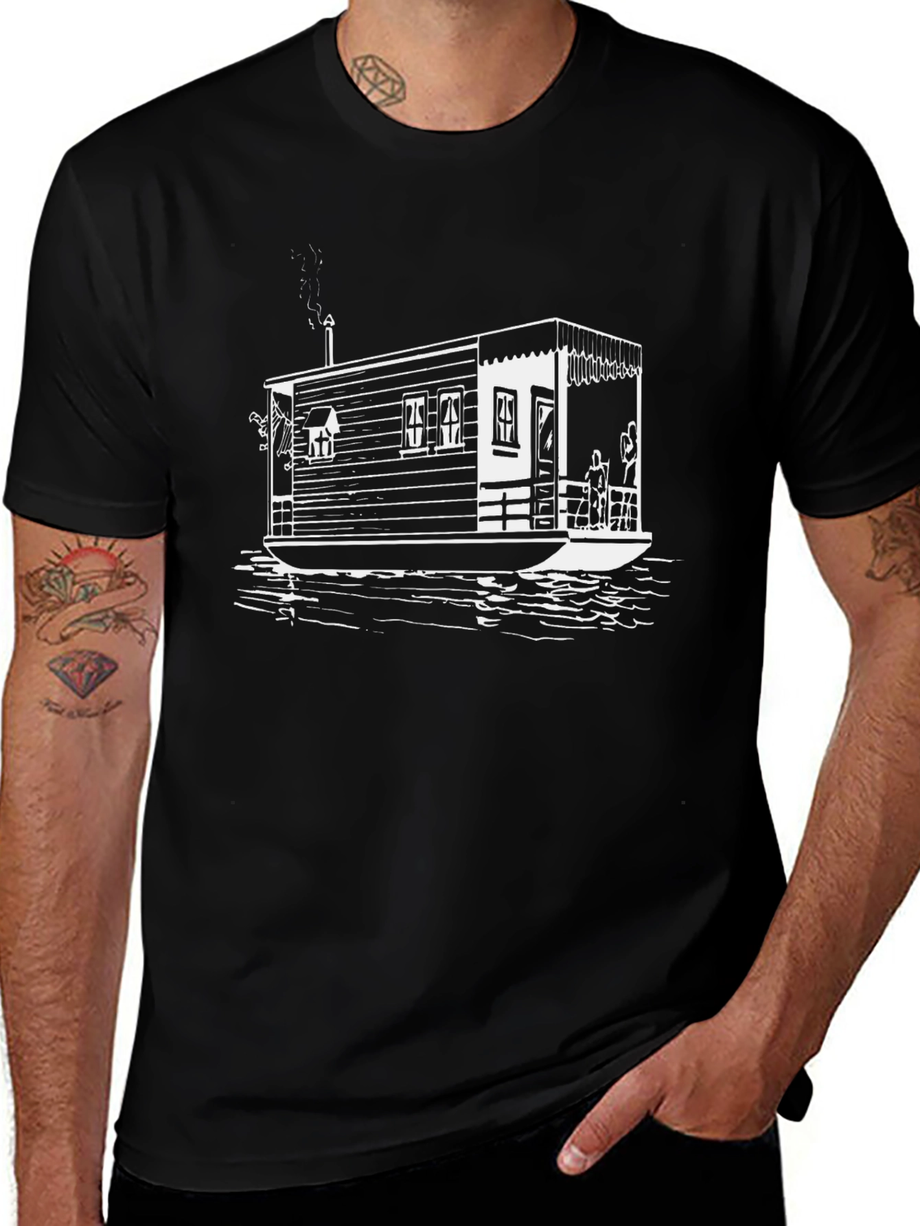 Black Houseboat T-Shirt - Nautical Style