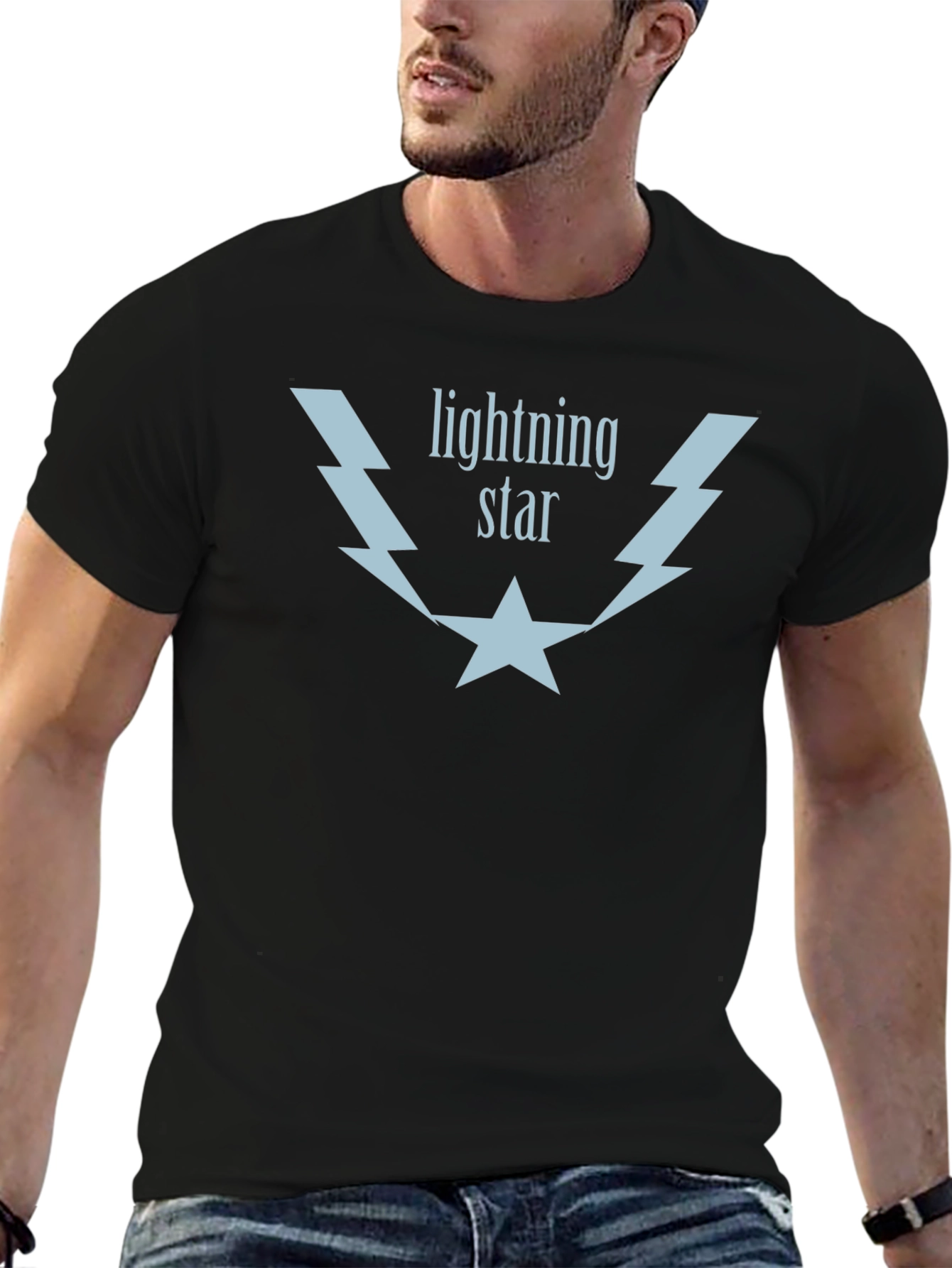 Lightning Star Graphic Tee - Soft Black Cotton T-Shirt