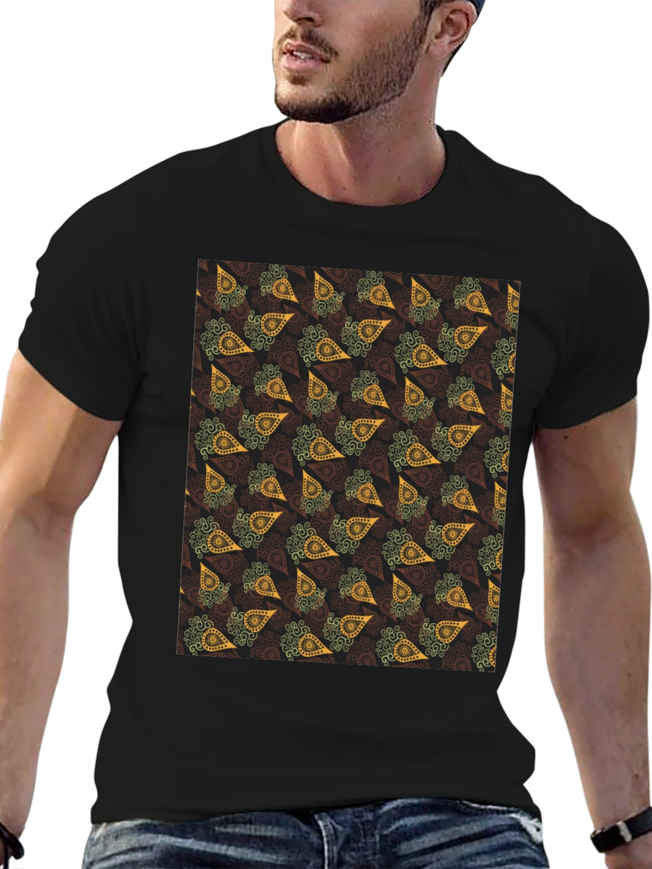 Paisley Print Black T-Shirt