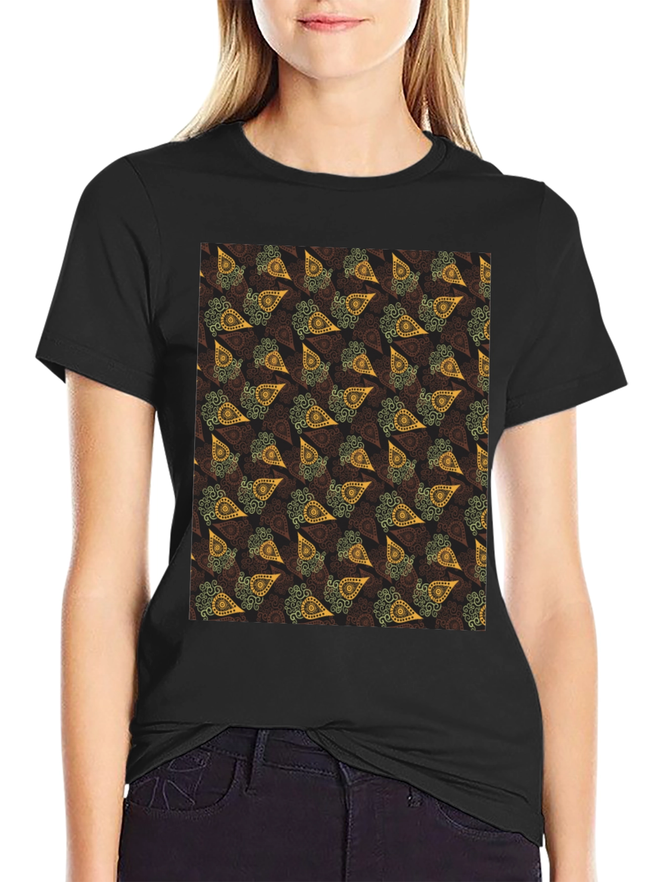 Paisley Print Black T-Shirt